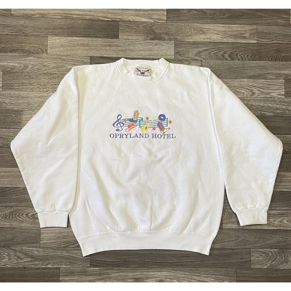 Vintage Opreyland Hotel Crewneck Sweatshirt Men’s Large Oarsman Tag 90s White